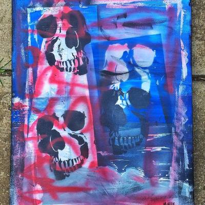 Marisol mckee art - "untitled" spray can skull canvas