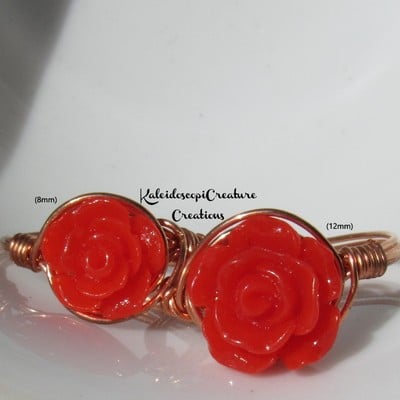 2 red rose ring set