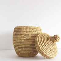 Berber Basket Handwoven Moroccan Wool Lidded Basket - Thumbnail 4