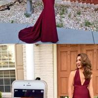 V-neck Sweep Train burgundy mermaid long evening dresses,formal dresses - Thumbnail 1