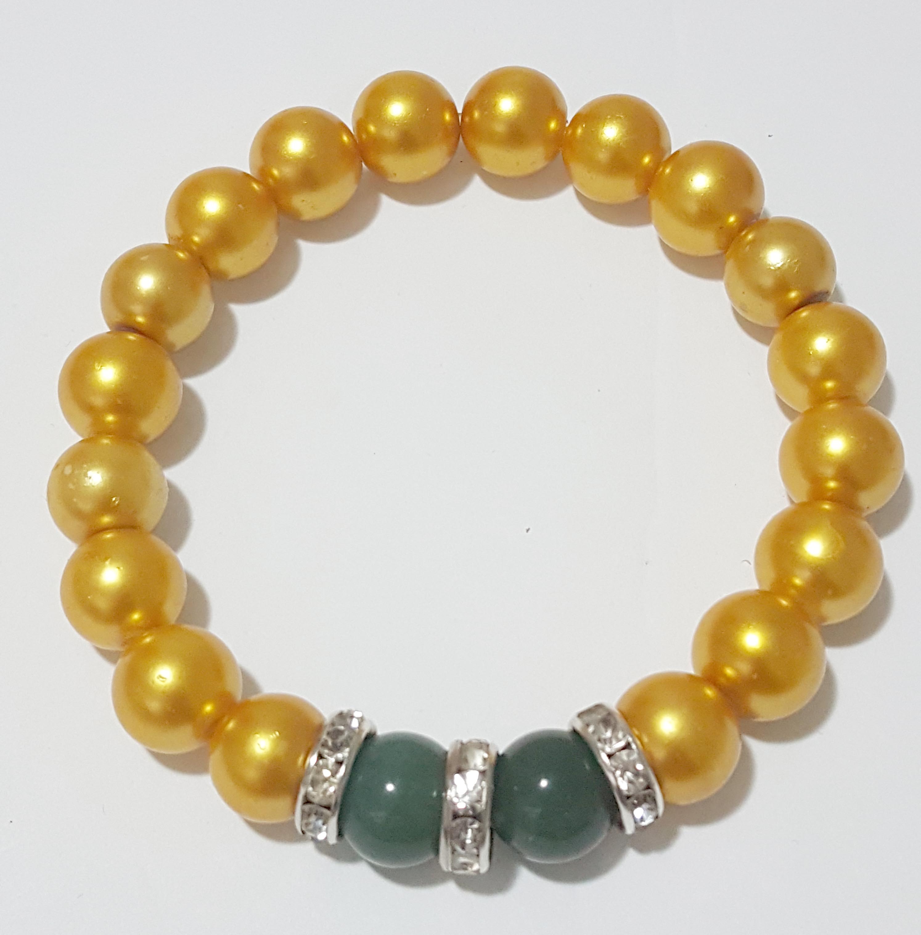 Gold Beaded Bracelet with Green Accent
