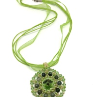 August Green Peridot Color Crystal With Jasper Accents Woven Pendant - Thumbnail 1
