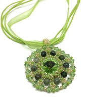 August Green Peridot Color Crystal With Jasper Accents Woven Pendant - Thumbnail 2