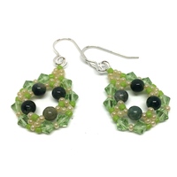 Jasper Natural Stone and Peridot Green Color Crystal Earrings on Sterling Silver Ear Hooks - Thumbnail 1