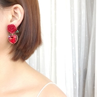 RED HEART AND ROSE EARRINGS   - Thumbnail 1