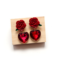 RED HEART AND ROSE EARRINGS   - Thumbnail 3