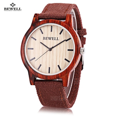 Bewell zs unisex quartz watch japan movt wooden case canvas band wristwatch  - Thumbnail 4
