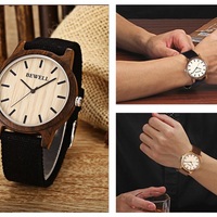 Bewell ZS Unisex Quartz Watch Japan Movt Wooden Case Canvas Band Wristwatch  - Thumbnail 3