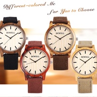 Bewell ZS Unisex Quartz Watch Japan Movt Wooden Case Canvas Band Wristwatch  - Thumbnail 2