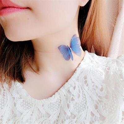 Crystal 3d silk yarn butterfly choker