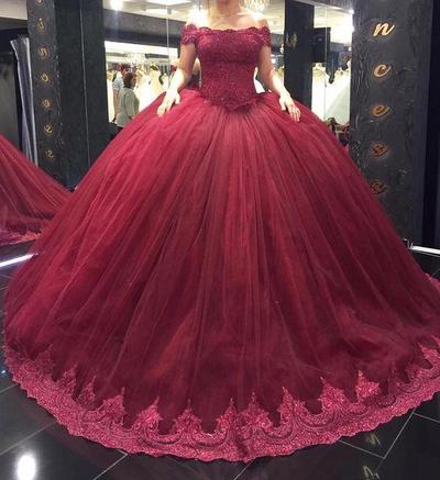 Elegant Dark Burgundy Ball Gowns Prom Dresses for Women