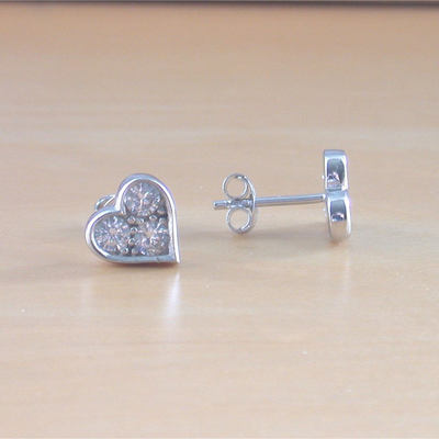 925 silver cz heart stud earings/sterling silver heart earrings/heart jewellery/heart jewelry/heart jewelery/love heart earrings/heart studs