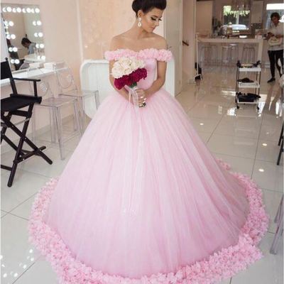 Light pink off the shoulder  ball gown prom dresses for women