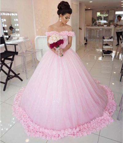 Light Pink Off the Shoulder  Ball Gown Prom Dresses for Women