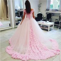 Light Pink Off the Shoulder  Ball Gown Prom Dresses for Women - Thumbnail 1