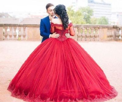 New Arrival Off the Shoulder Dark Red Ball Gowns Prom Dresses with appliques 