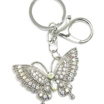 Silver w/ab rhinestone butterfly key chain 