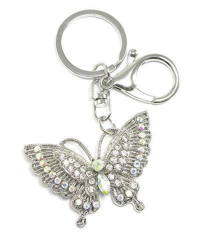 Silver w/AB Rhinestone Butterfly Key Chain 