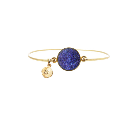 Personalized Initial Purple Druzy Bangle 