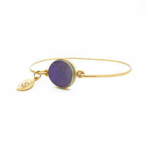 Personalized Initial Purple Druzy Bangle  - Thumbnail 1