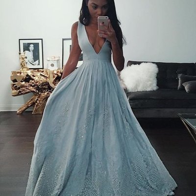Blue prom dresses,v-neck prom dress,charming prom dress,party prom dress,evening dress,pd1702704 - Thumbnail 5