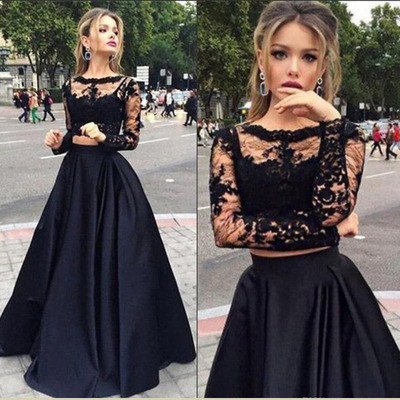 Black Prom Dress, Long sleeves Prom Dress, Two pieces Prom Dress, Long Prom Dress, 2017 Prom Dress,PD1702705