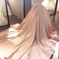 Pink sweetheart neck lace long prom gown, pink evening dress,PD1702708 - Thumbnail 1