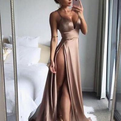Simple a line v neck long prom dress, evening dress,pd1702711
