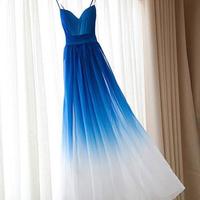 Unique royal blue v neck chiffon long prom dress, evening dress,PD1702712 - Thumbnail 1