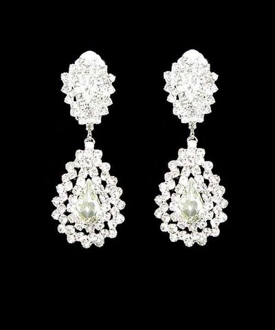 Silver w/Rhinestone & Pearl Clip-on Earrings