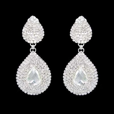 Silver w/rhinestone w/crystal stone clip-on earrings 