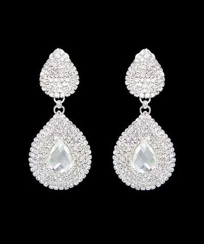 Silver w/Rhinestone w/Crystal Stone Clip-on Earrings 