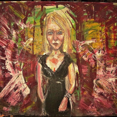 "suzi exhales" + 3 pencil crayon drawings 