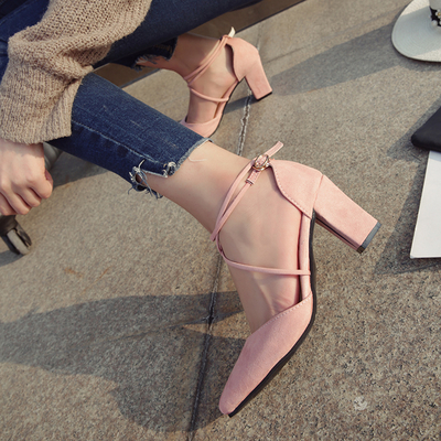 Pointed sandals female shoes head with the front and rear trip with high-heeled style with a pair of shoes