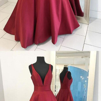 Simple A-line V Neck Prom Dress , Long Prom Dress Ball Gown - Thumbnail 3