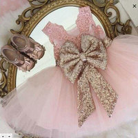 Sweet Pink Flower Girl Dresses with Gold Sequind Bowknot - Thumbnail 1