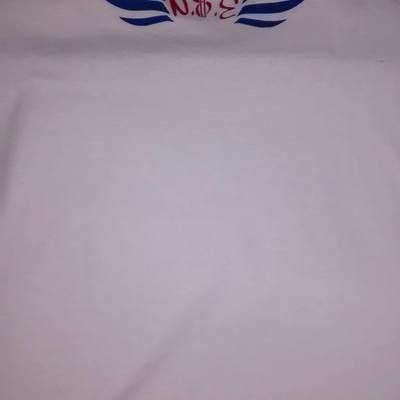 N$e no$lacknent. (white,red&royal blue) platetag t-shirt.