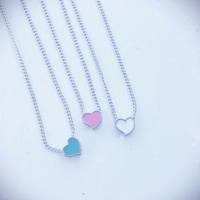 Baby Heart Necklace - Heart Charm Necklace - Pink, Blue, White heart Necklace - Silver Necklace with Heart Charm - Thumbnail 4