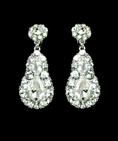 Silver w/Rhinestone Clip-on Earrings 
