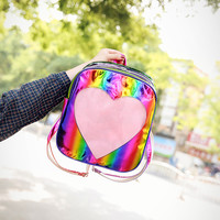 HARAJUKU TRANSPARENT HEART HOLOGRAM BACKPACK - Thumbnail 1
