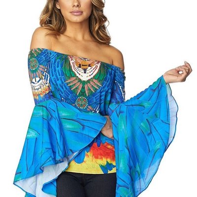 Tribal print top with bell sleeves