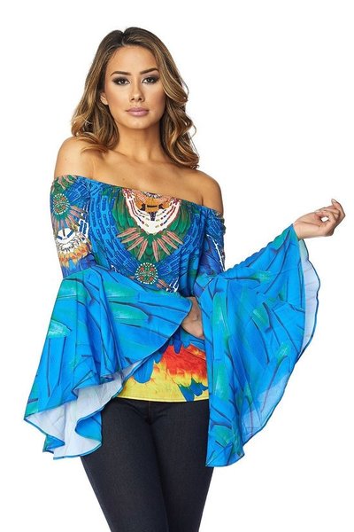 Tribal print top with bell sleeves