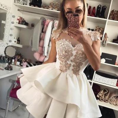Cute lace white short prom dress, white homecoming dresses