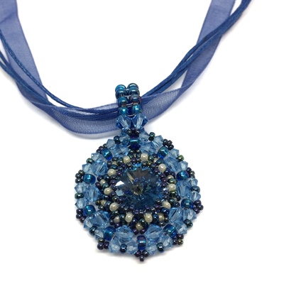 March Aquamarine Color Swarovski Crystal Woven Pendant