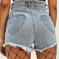 Heart Pockets Ripped Denim Shorts - Thumbnail 4