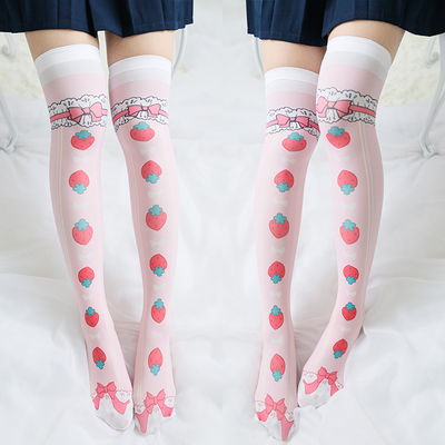 Harajuku sweet strawberry bow tube stockings