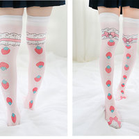 Harajuku sweet strawberry bow tube stockings - Thumbnail 1