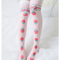 Harajuku sweet strawberry bow tube stockings - Thumbnail 3