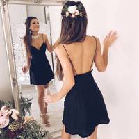 Simple black backless short prom dress, black homecoming dress - Thumbnail 1