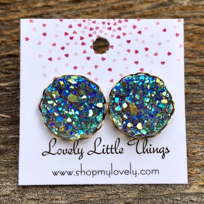 14mm druzy studs with bronze lace settings